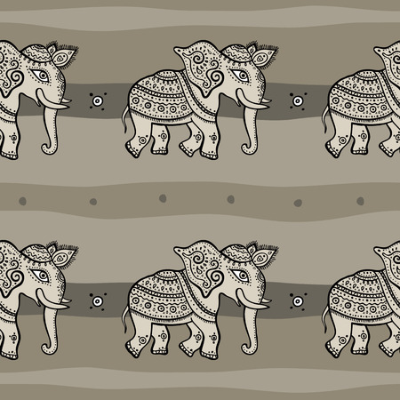 Elephants. Ethnic seamless background Hand drawn Vector patternの写真素材