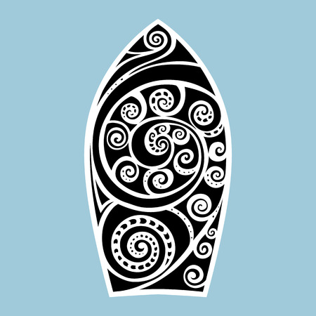 Surf board. Illustration in the Polynesian style tattoo.のイラスト素材