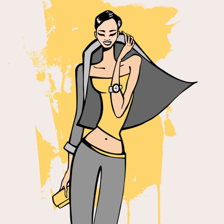 Beautiful woman. Fashion model Sketch Vector illustration.のイラスト素材