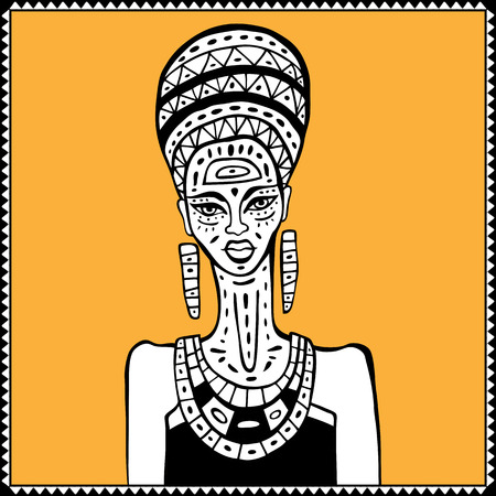 Portrait of African woman. Hand drawn ethnic illustration.のイラスト素材