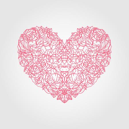 Heart of roses. Valentine Greeting card. Hand drawn vector illustration.のイラスト素材