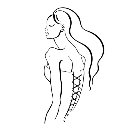 Beautiful Woman Portrait. Hand drawn fashion illustration.のイラスト素材