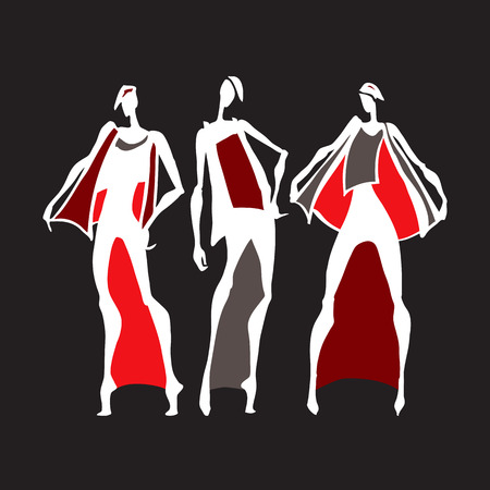 Beautiful Woman silhouette. Hand drawn fashion illustration.のイラスト素材