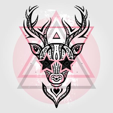 Deer head Tribal pattern.のイラスト素材
