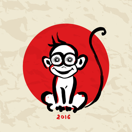 Monkey. Chinese Animal astrological sign 2016 year, Hand drawn Vector Illustration. Hieroglyph symbol translation Monkeyのイラスト素材