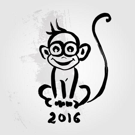 Monkey. Chinese Animal astrological sign 2016 year, Hand drawn Vector Illustration. Hieroglyph symbol translation Monkeyのイラスト素材