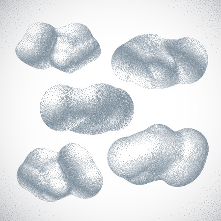 Clouds. Halftone style. Vintage Hand drawn Vector Illustrationのイラスト素材