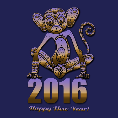 Monkey. Chinese Animal astrological sign 2016 year, Hand drawn Vector Illustration.のイラスト素材
