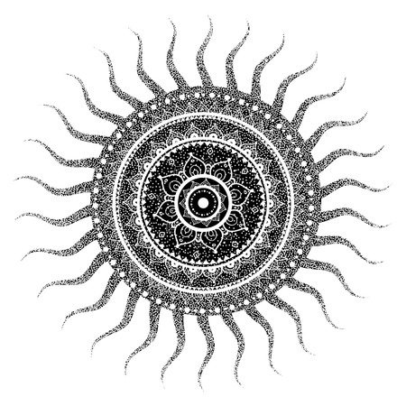 Sun Halftone vintage pattern. Hand drawn Dotwork Vector illustrationのイラスト素材
