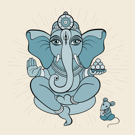 Hindu God Ganesha. Ganapati. Meditation in lotus poseのイラスト素材