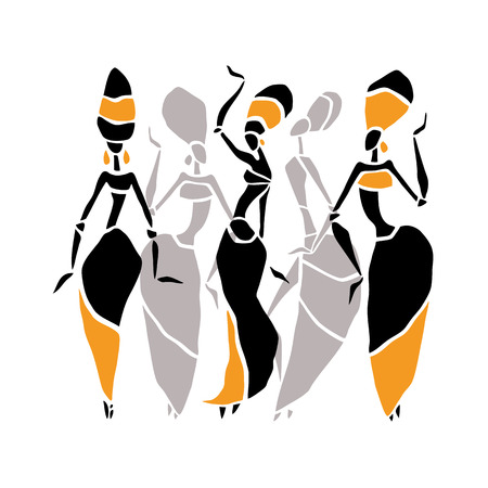 Beautiful dancers silhouette isolated on white background. Tribal women. Vector illustrationのイラスト素材