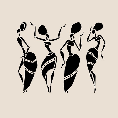 Figures of african dancers. Dancing woman in ethnic style. Vector  Illustration.のイラスト素材