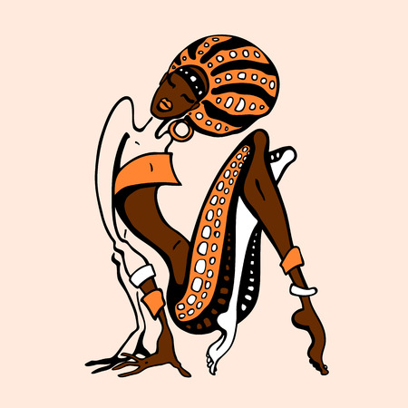 African woman in ethnic style. Beautiful Girl. Hand drawn Vector illustrationのイラスト素材