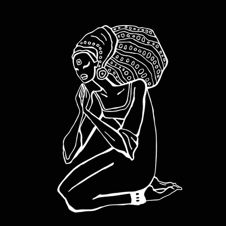 African woman in ethnic style. Beautiful Girl. Hand drawn Vector illustrationのイラスト素材