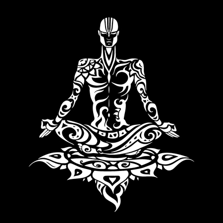 Meditation. Yoga man Silhouette.のイラスト素材