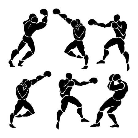Silhouette of professional boxer. Boxing match. vector illustration on white backgroundのイラスト素材