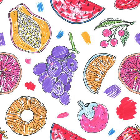 Tropical pattern of exotic fruit. Abstract Seamless backgroundの写真素材