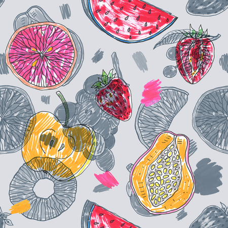 Tropical pattern of exotic fruit. Abstract Seamless backgroundの写真素材
