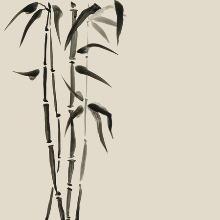 Bamboo in Japanese style. Watercolor hand painting illustrationの写真素材