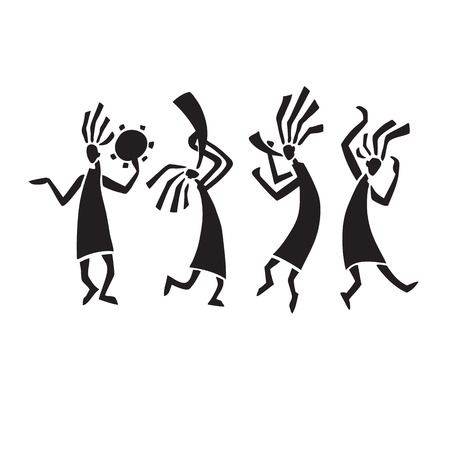 Silhouette of musicians and dancersのイラスト素材
