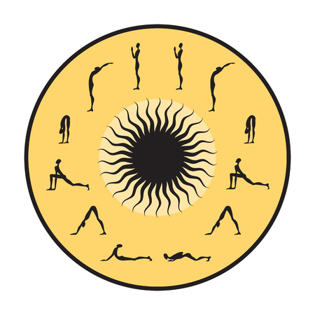 Surya Namaskar set, Salutation the Sun vector illustrationのイラスト素材