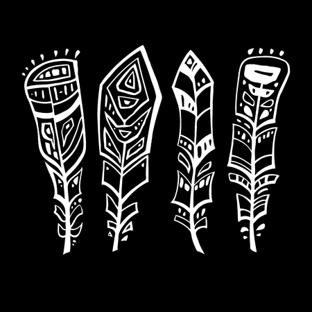 Vintage Feather vector setのイラスト素材