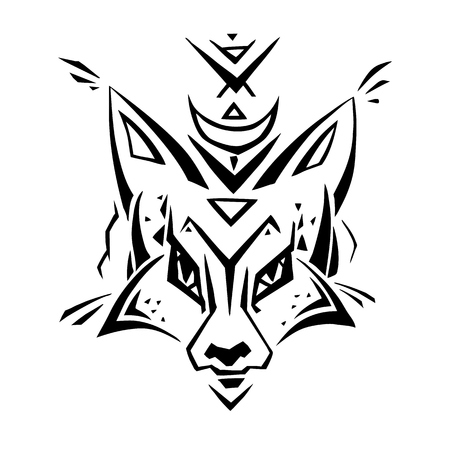 Fox tribal pattern tattoo style illustration.のイラスト素材