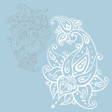 Paisley in blue backdrop Hand Drawn ornamentのイラスト素材