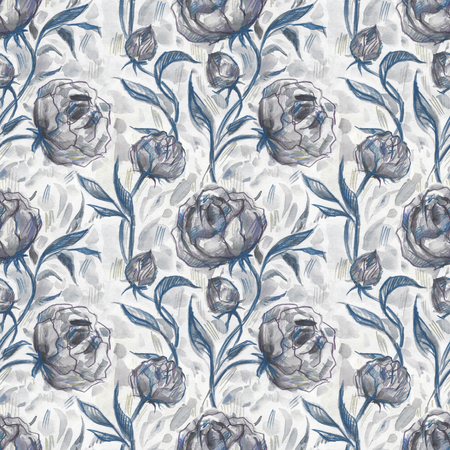 Roses. Hand Drawn Watercolor Floral Pattern.の写真素材