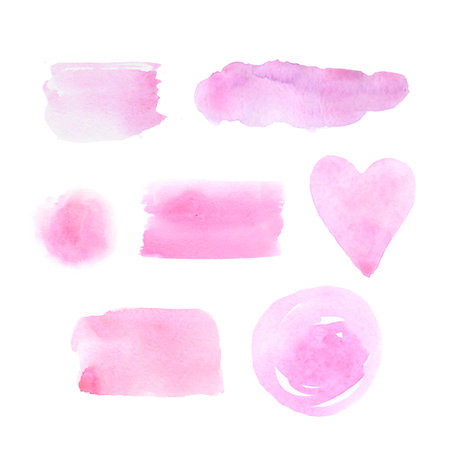 Watercolor cute pink abstract backgrounds. Pink stains, brush strokes isolated.の写真素材