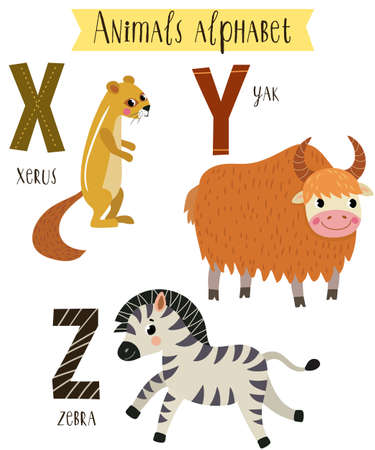 illustration of cute animals from A to Z isolated on a white background. Children's alphabet in pictures.のイラスト素材