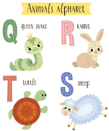 illustration of cute animals from A to Z isolated on a white background. Children's alphabet in pictures.のイラスト素材