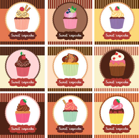 set of cupcakes on a transparent background. pastries with cream, muffins and cupcakes with chocolate berries. vector illustration, for advertising and pastryのイラスト素材