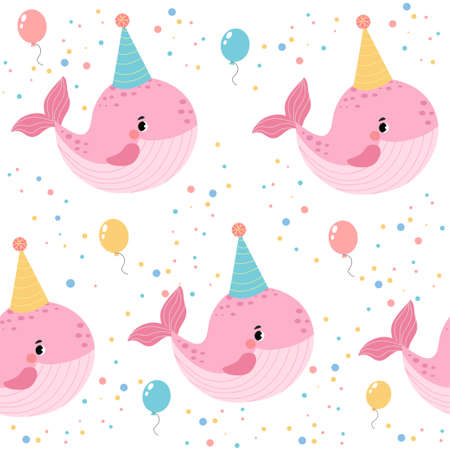 funny seamless patterns for babies. funny animals in cartoon style for birthday decoration. vector illustrationのイラスト素材