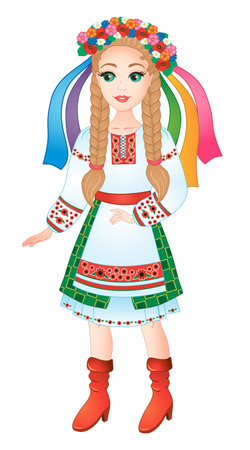 beautiful ukrainian girl in national ukrainian costume. vector illustrationのイラスト素材