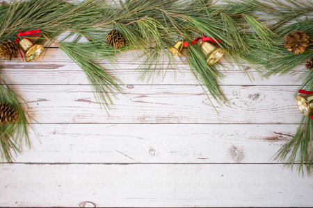 Christmas or New Year decoration of white wooden background