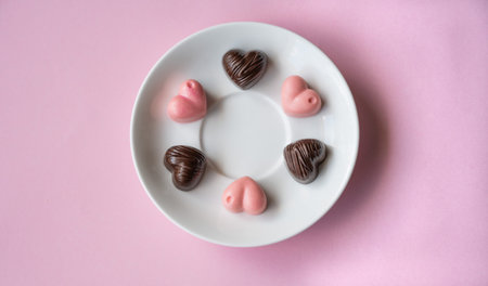 Gentle pink composition with saucher and chocolates