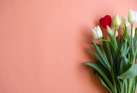 Copy space of tulips on the pink background