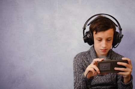 Close up of the teenager with headphones