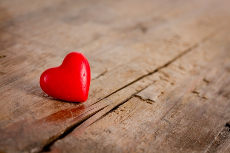 heart on wooden tableの写真素材