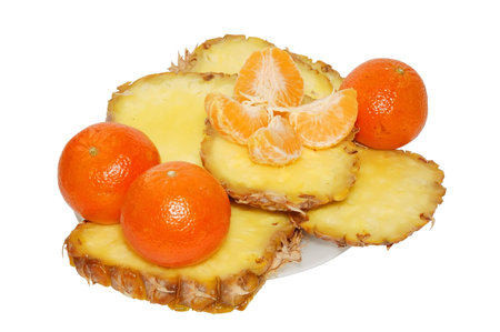 Mandarin, pineapple isolated on a white background.の写真素材