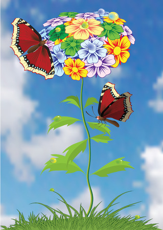 Butterflies sittings on flower. Vectorial illustration.のイラスト素材