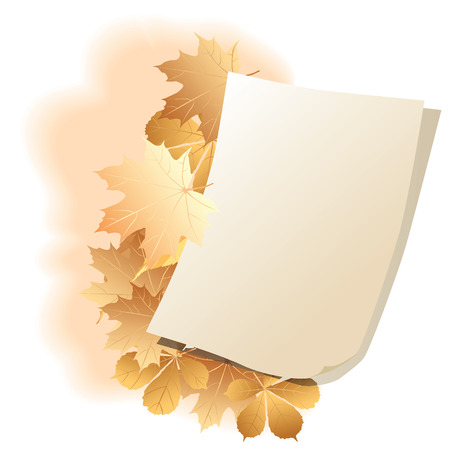 Paper sheet on a background autumn leaves. のイラスト素材
