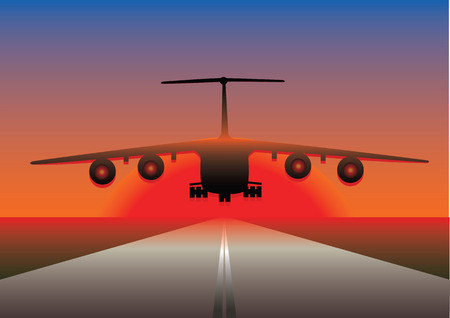 An airplane landing westering.のイラスト素材
