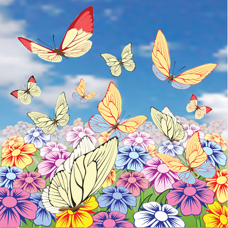 Batterfly and flowers.のイラスト素材