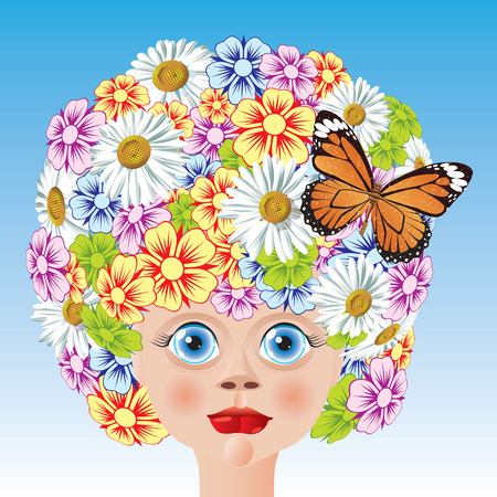 Girl with a hair-do from colors. Vector.のイラスト素材