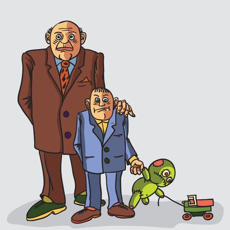 The father and the son who holds a spiteful toy in a hand.のイラスト素材