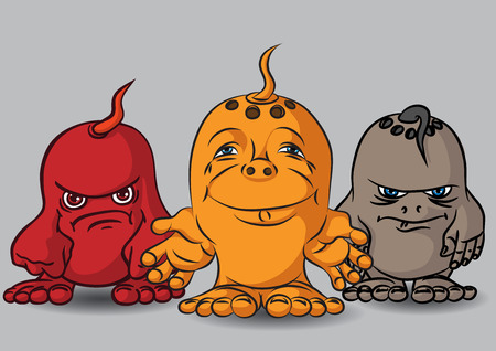Three small terrible monsters. Scary mutated creatures.のイラスト素材