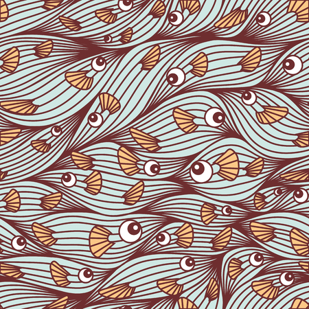 Seamless pattern with fish. Sea waves and fish. Vector illustration.のイラスト素材
