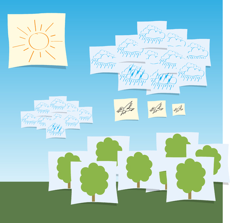 Decorative landscape. EPS 10 Drawings on stickersのイラスト素材